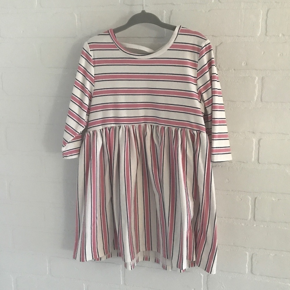 MumuCoco Girl’s dress/tunic Lovely Striped 3/4 sleeve Pink Cream Coastal 4T